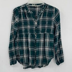 Nurture by Westbound Women Size M Green Plaid Smock Babydoll Cottagecore Blouse
